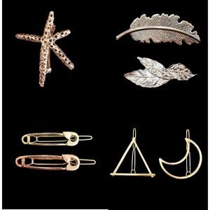 Women's Gold-Brass Toned Hair Accessory Barrett Up-do Fashion Jewelry 7Pc Bundle